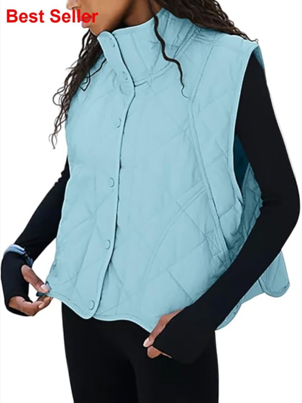 Quilted Vest Stand Collar Sleeveless Lightweight Button Down Cropped Outerwear